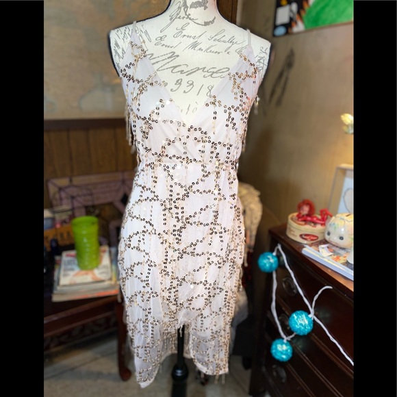NWOT Nude colored sequins covers dress. Beautiful. The sequins dangle throughout - Picture 2 of 10